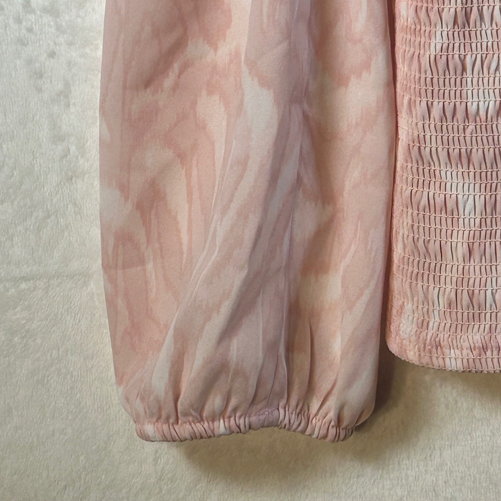 Halogen Pink Abstract Print Smocked Square Neck Long Sleeve Top Women's Medium - Picture 7 of 9